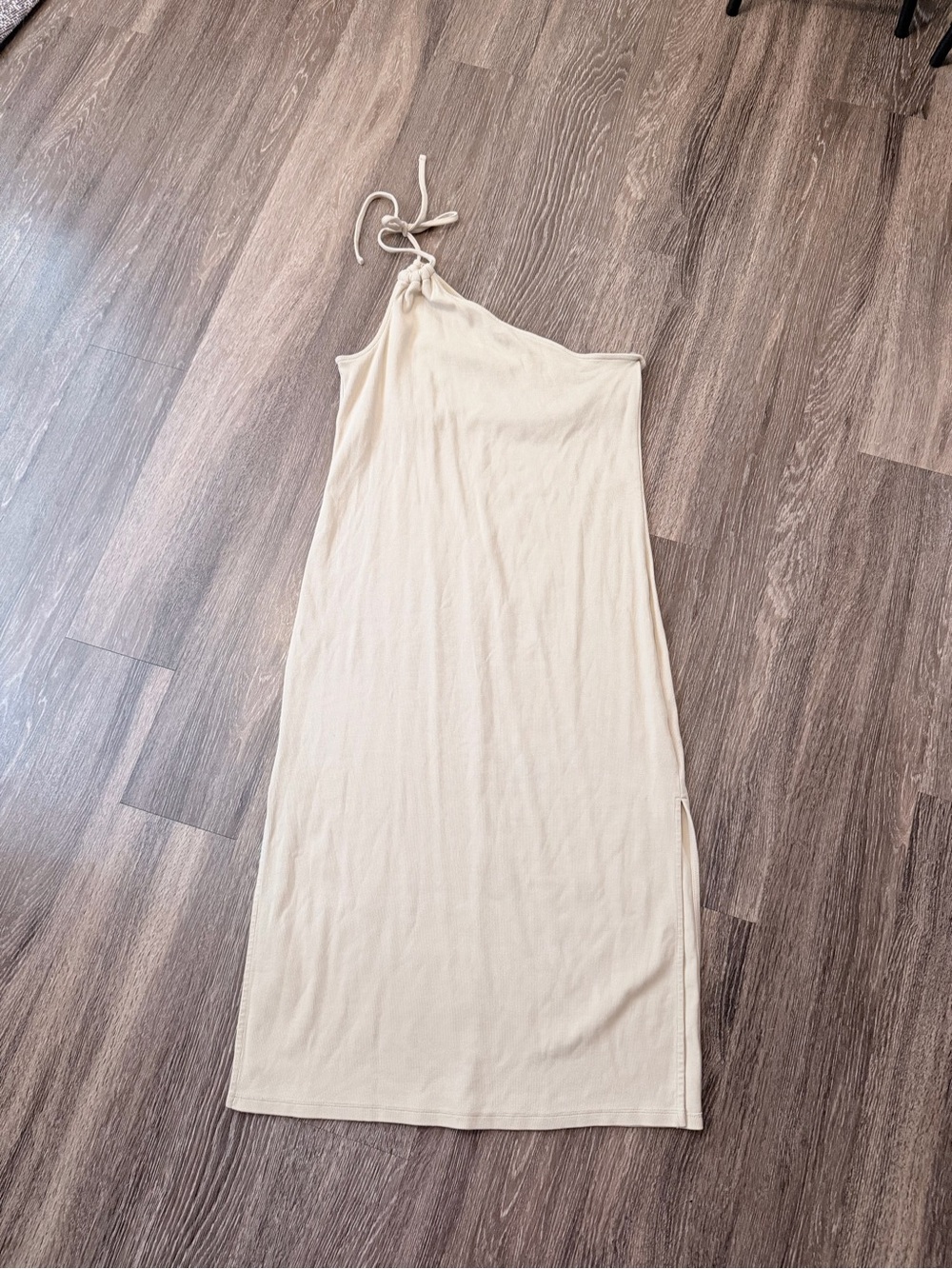One-Shoulder Cream Halter Midi Dress